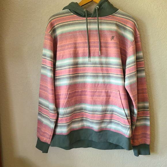 Hooey Womens L‎ Hoodie 90s inspired Striped Sweatshirt Pink Green - Picture 1 of 4